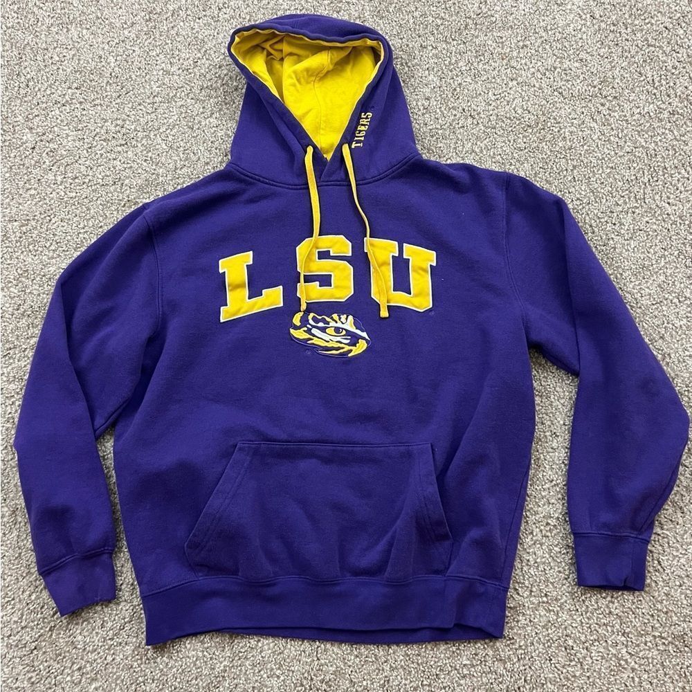 LSU tiger eye embroidered hooded sweatshirt men's L